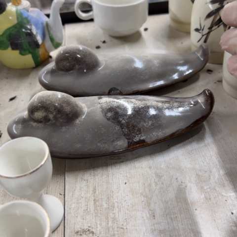 泥塑鸳鸯一对老货陶瓷