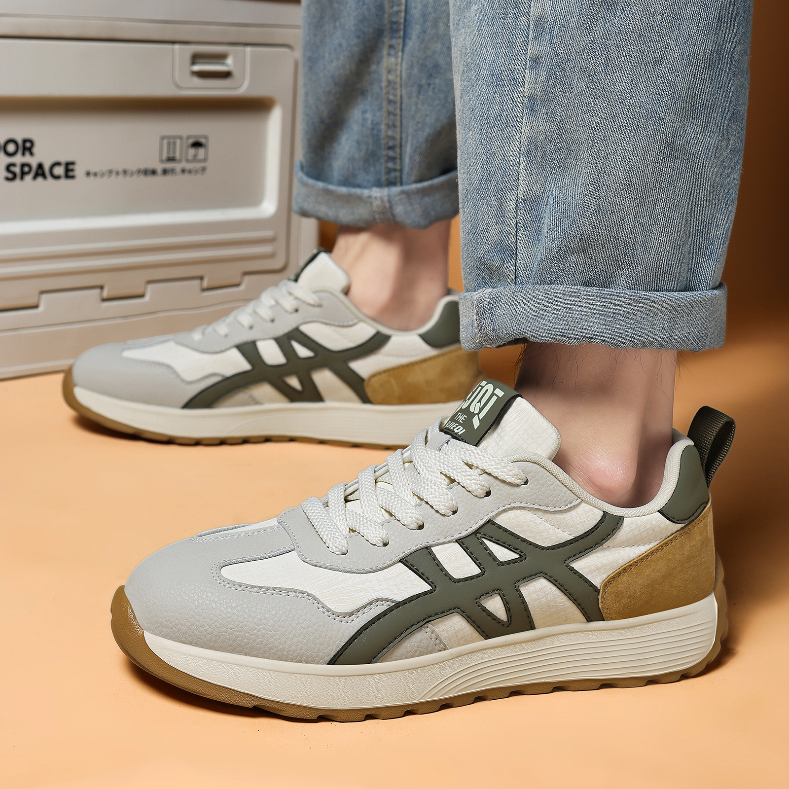 2025新款低帮纳帕纹百搭时尚休闲鞋皮革拼接运动鞋