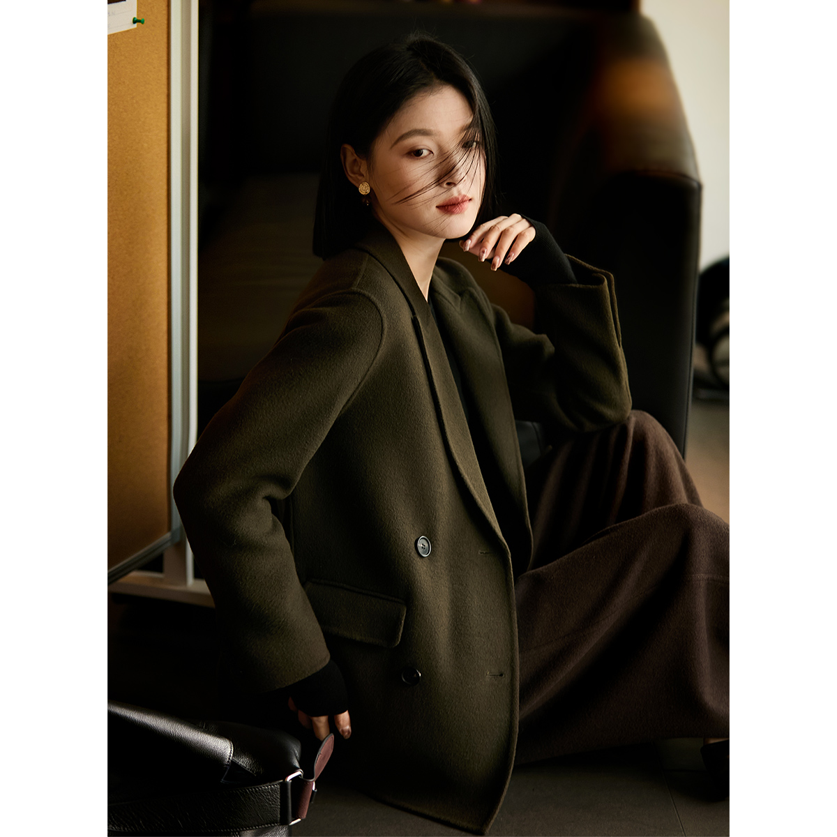 『"律政佳人"毛呢西装』羊毛羊绒双面呢大衣短外套女SMF866523VG