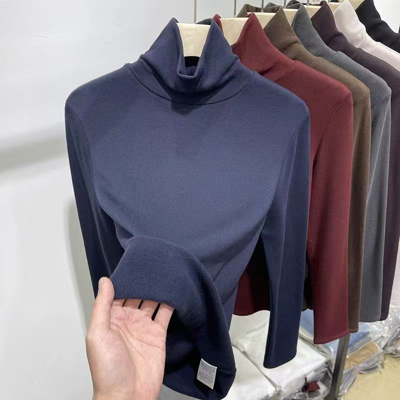 康家衣橱简约舒适螺纹高领百搭磨毛打底衫内搭1907