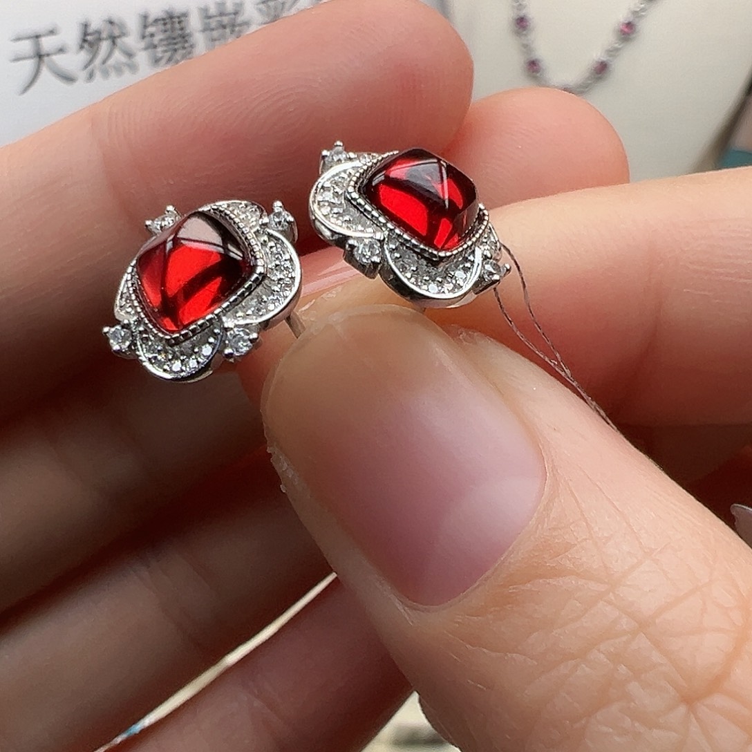 石榴石耳饰银S925镶嵌