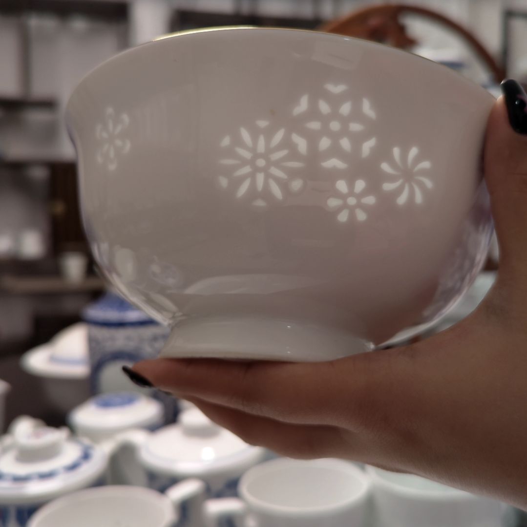 陶瓷纯白皮球花6寸面碗两只装