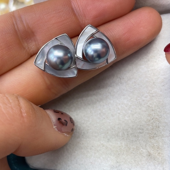 海水珍珠耳饰银S925镶嵌