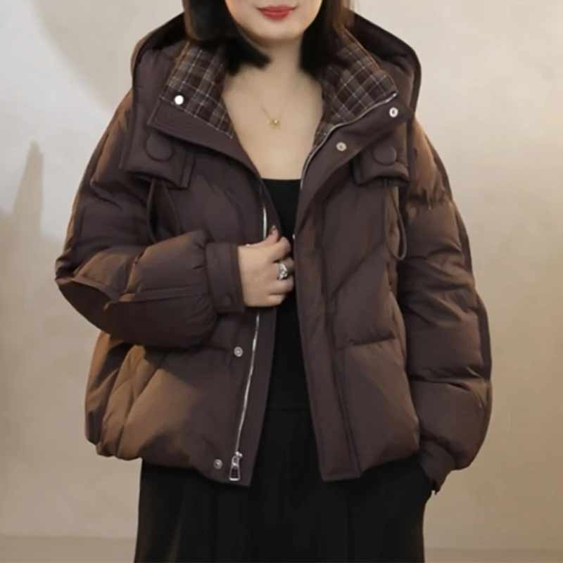 香朵儿【云朵泡芙】女装宽松短款外套拼接保暖连帽女宽松百搭棉服女