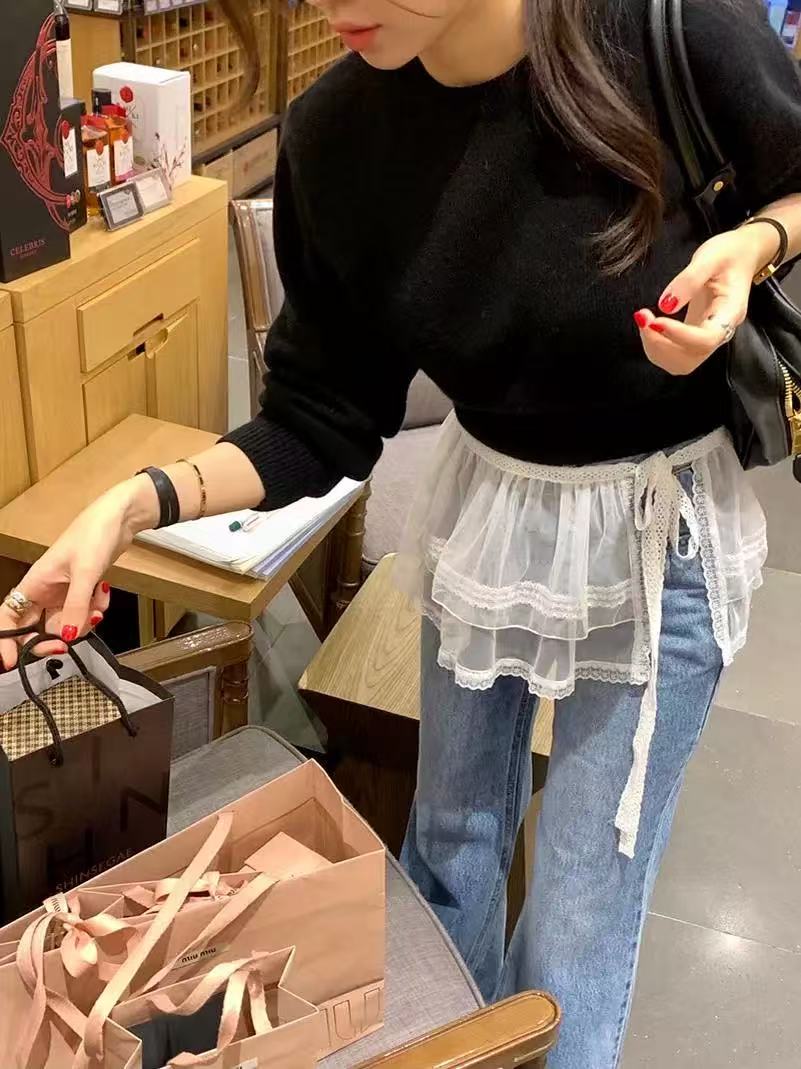 韩国东大门2025春夏新款法式百搭叠搭蕾丝花边系带半身裙屁帘裙女