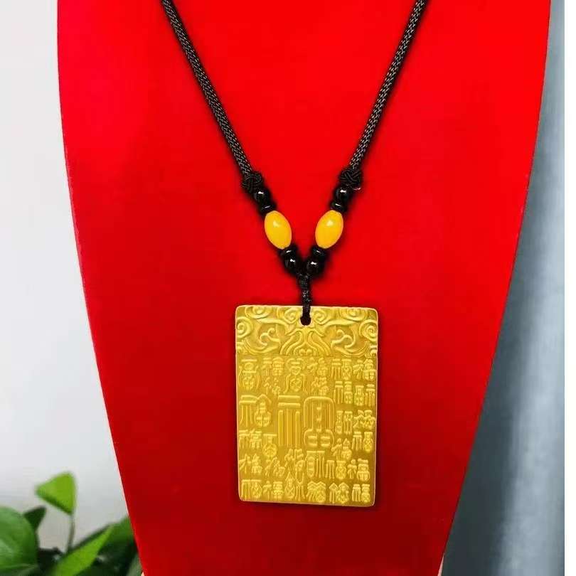 合金吊坠 祥云百福无事牌男士挂坠经典时尚实心项坠金色传承大号