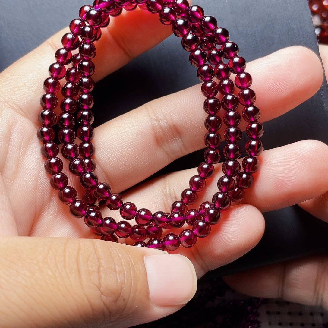 石榴石手链未镶嵌爱***月5.0MM毕业级紫牙乌三圈天花板