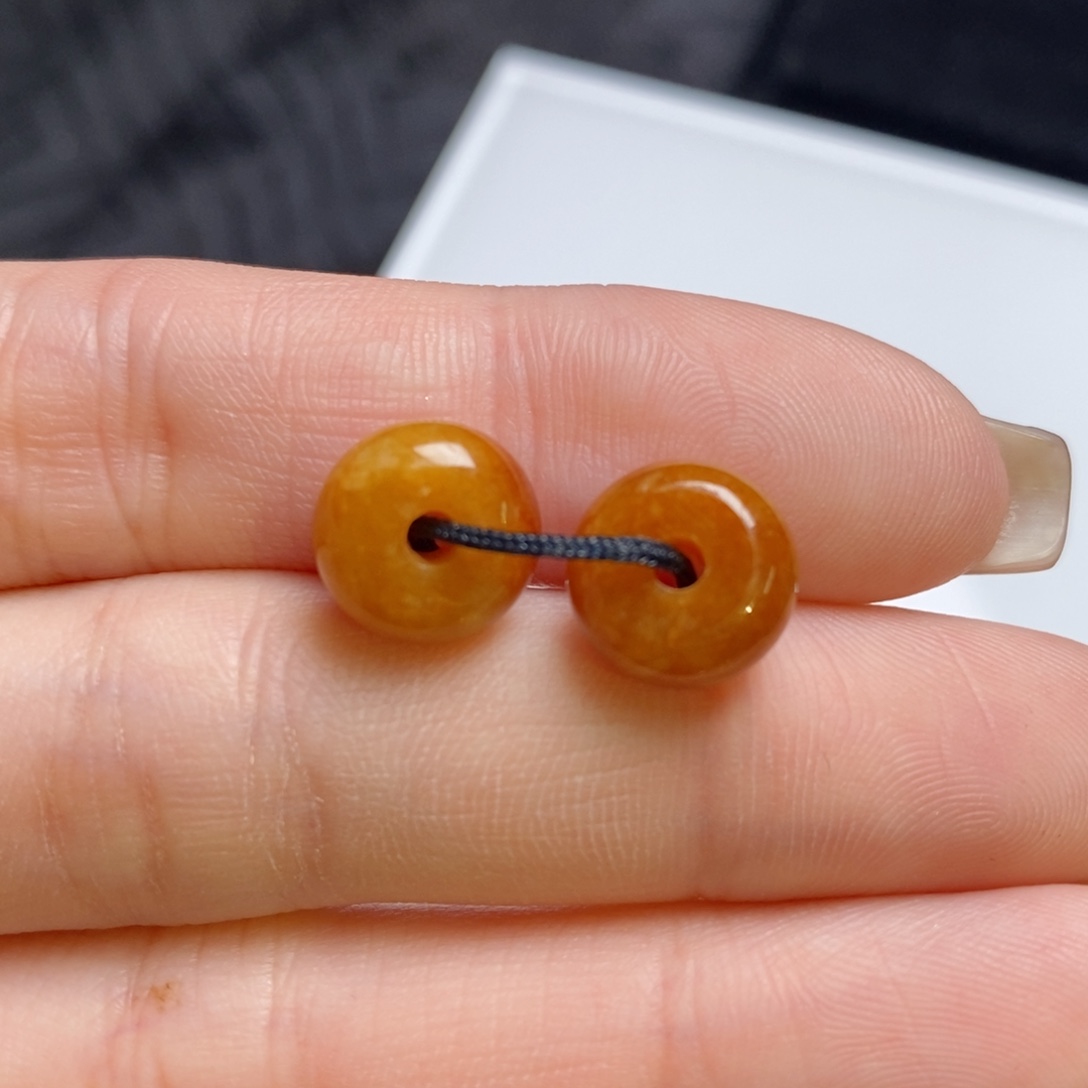 翡翠未镶嵌耳饰黄翡小鼓珠