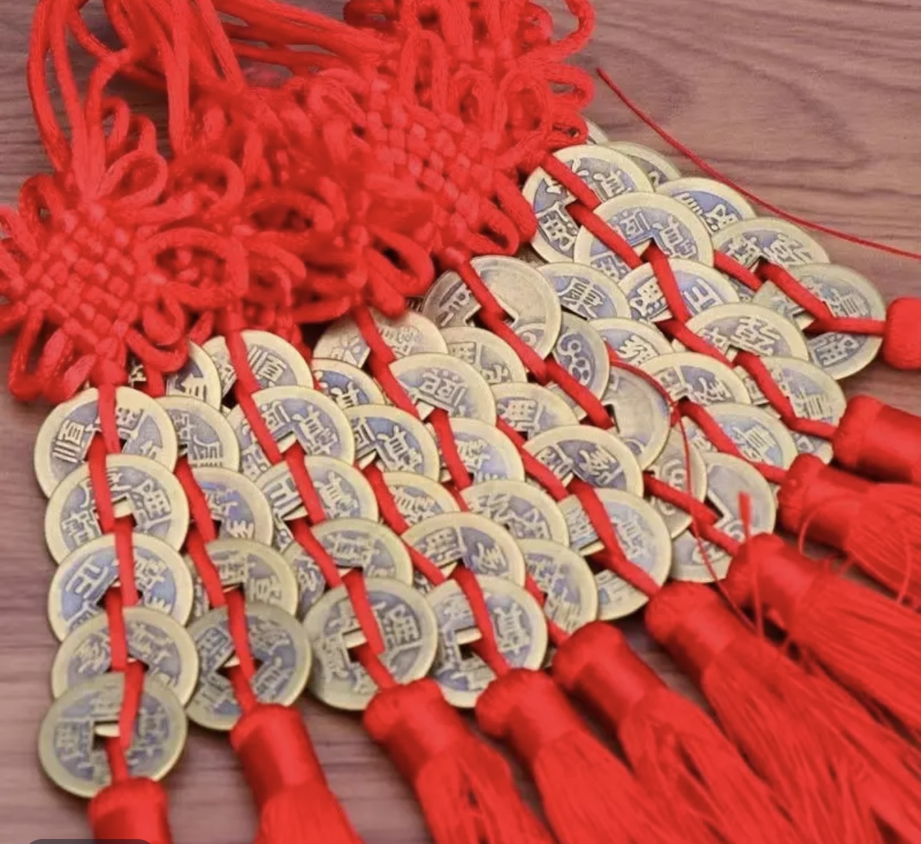 精品黄铜，五帝钱红色手工编织吉祥居家挂链