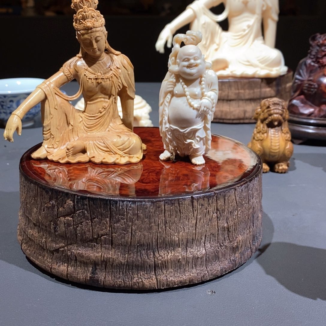 柏木（崖柏）塔****e猛犸弥勒底座黄杨木观音