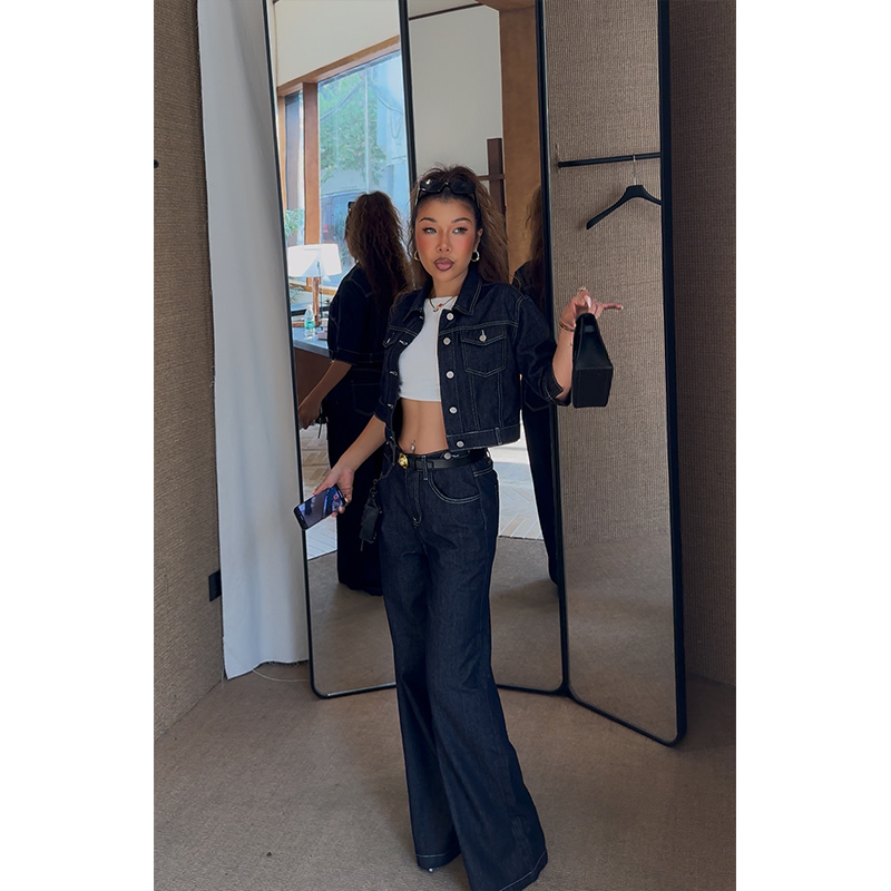 (小溪家）不掉色水洗原色牛仔裤显瘦直筒裤牛仔外套夹克简约百搭