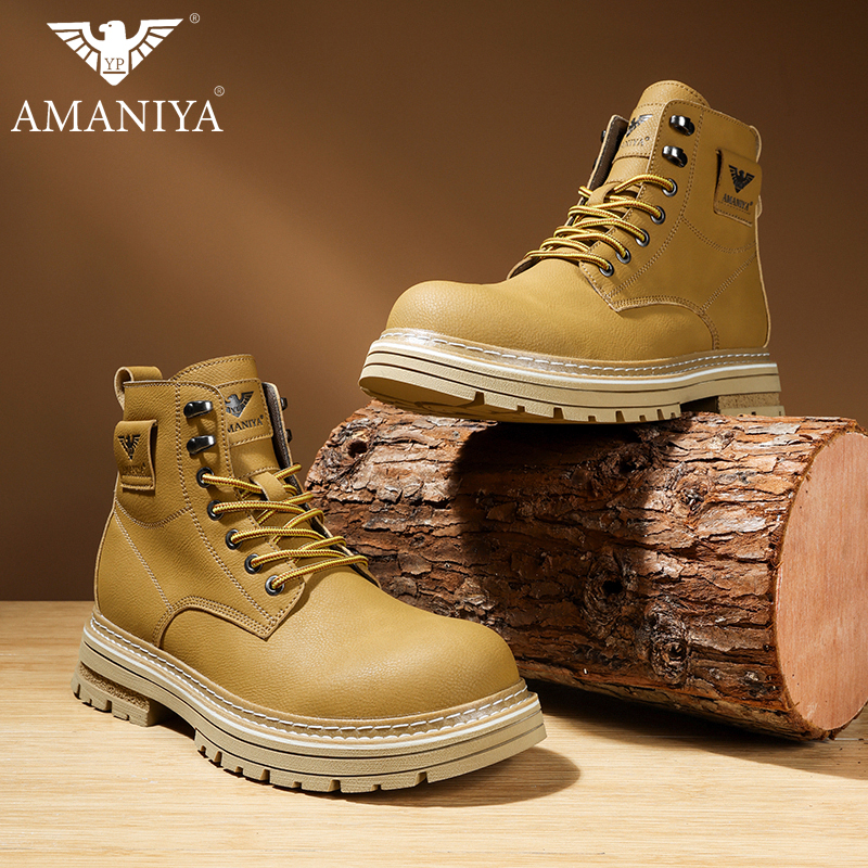 AMANIYA男鞋秋冬款鞋子男款爆款2025新款复古时尚加绒马丁靴男款
