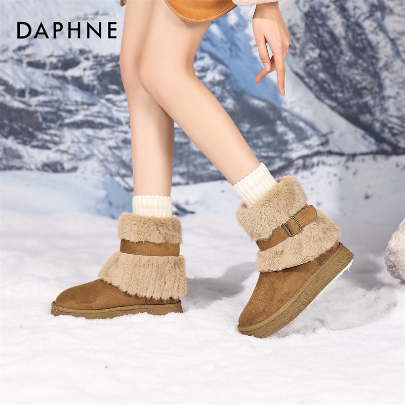 达芙妮百搭短筒雪地靴2025冬季爆款时尚加绒加厚阔腿裤必备雪地靴
