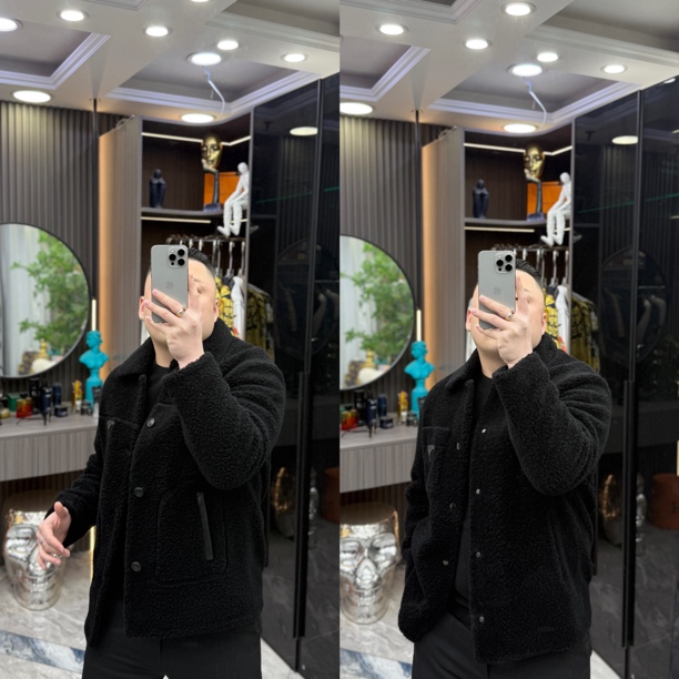 【三叔·顶奢】时尚高定男士雅痞羊羔毛三角标拼皮休闲夹克外套25075