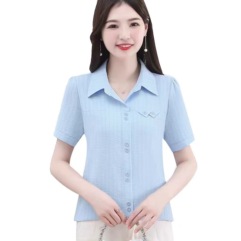 8831短袖轻职风POLO领纯色吸汗衬衫上衣夏装休闲百搭宽松女装