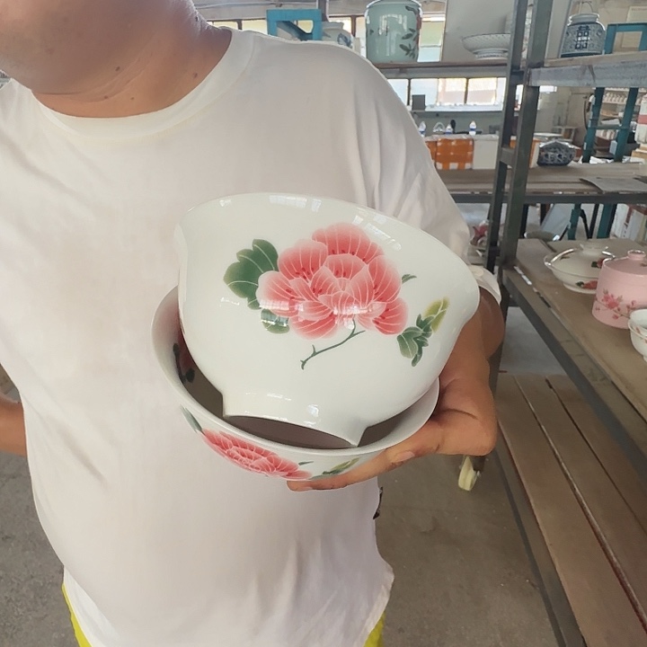 景德镇高温陶瓷芙蓉花米饭碗 2 个
