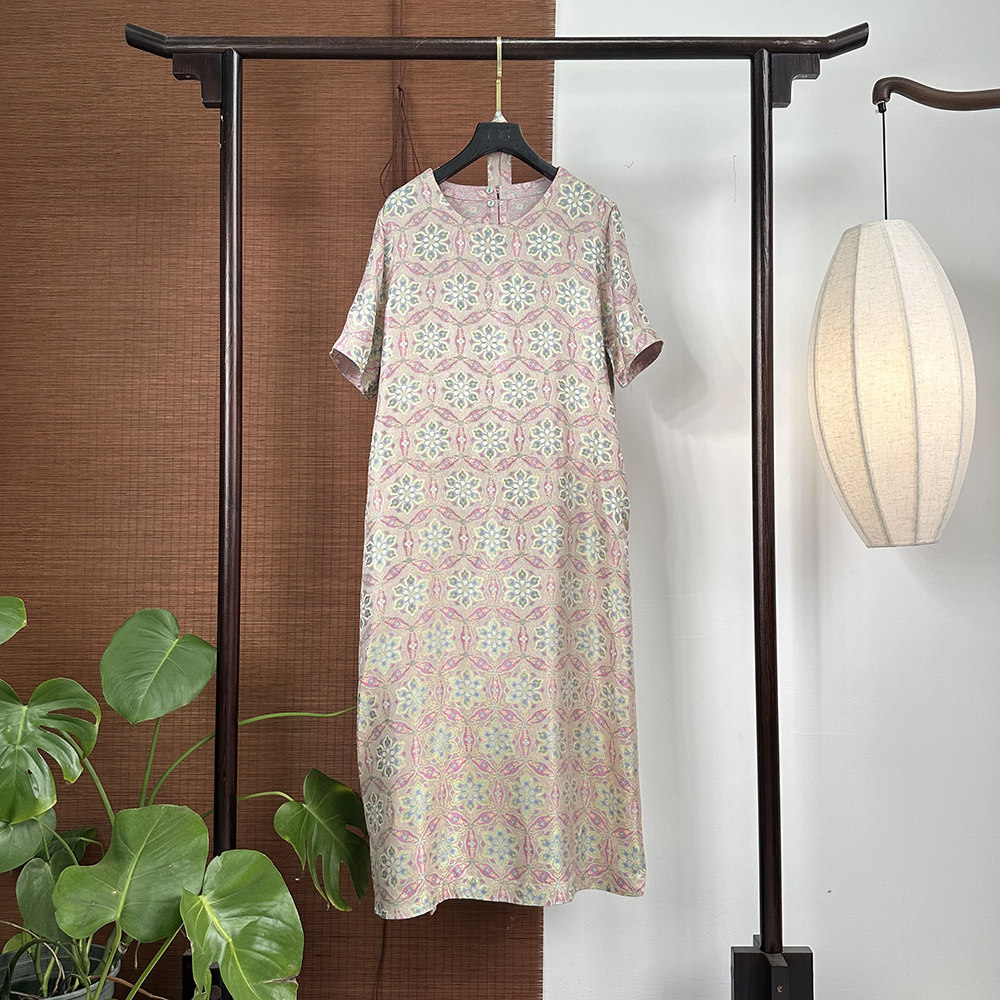 【7505】异色罗  新中式 40姆米宝相花连衣裙双面穿