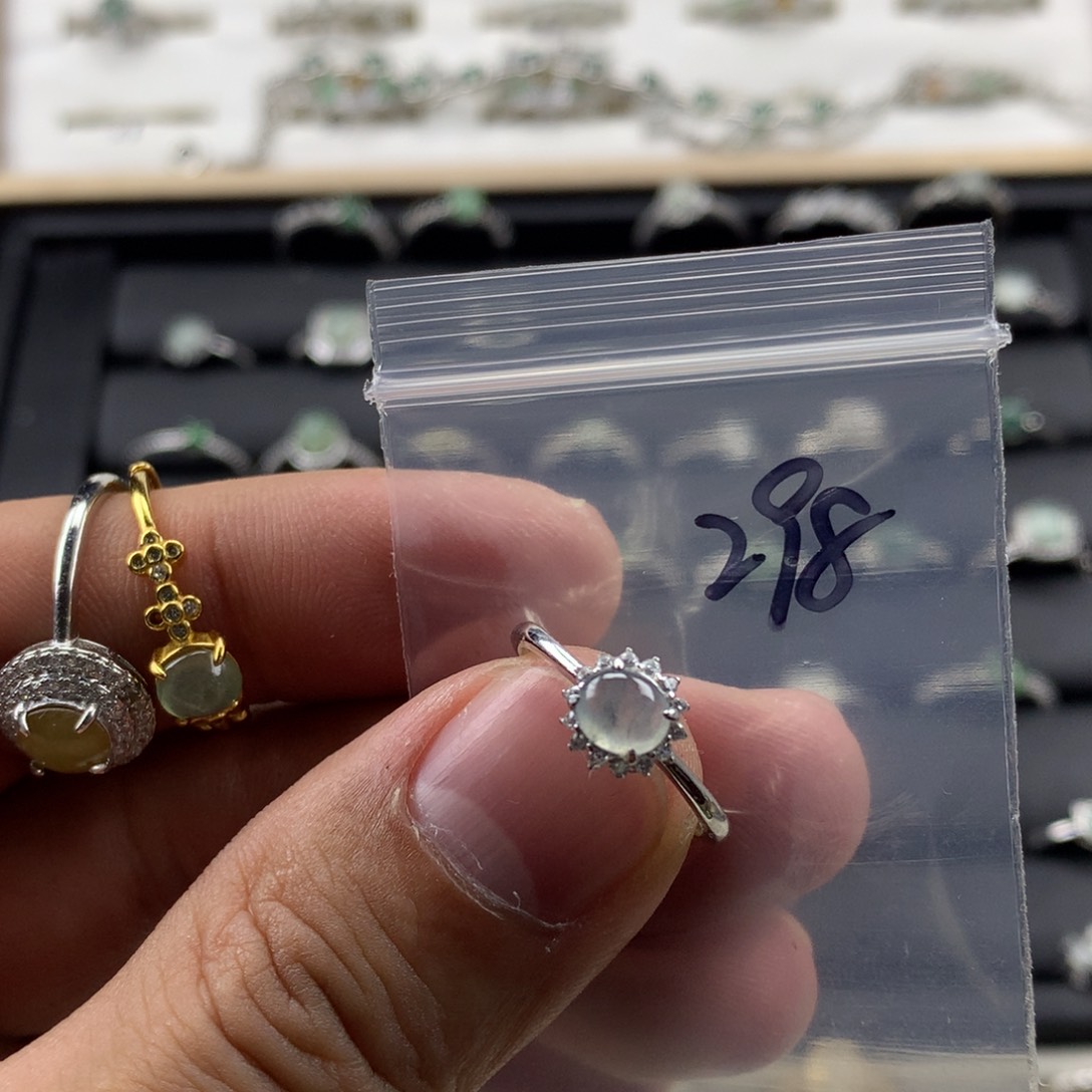 翡翠银S925镀金镶嵌戒指298