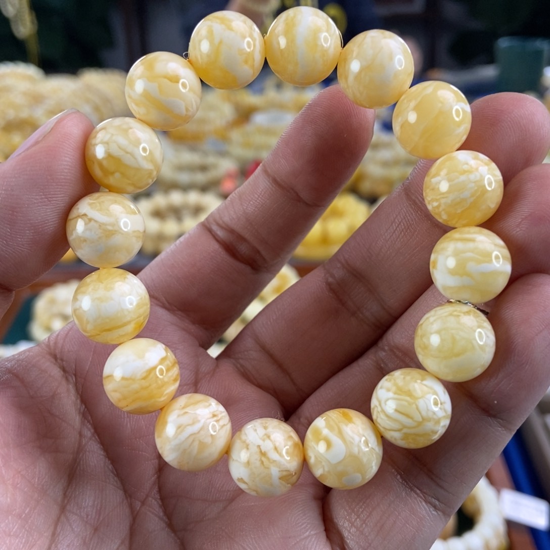 琥珀珠宝奇石未镶嵌13虎皮纹手串20.5