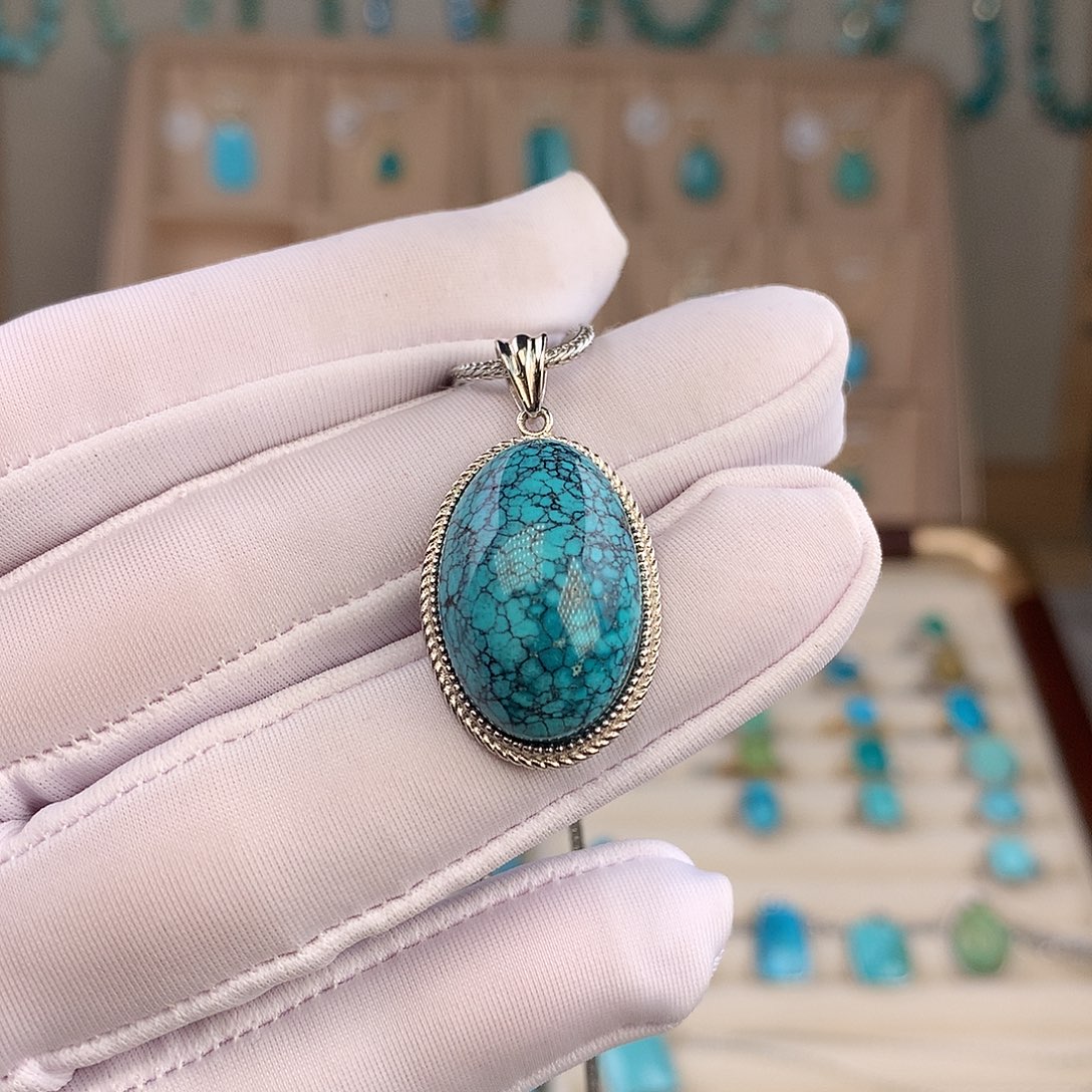 绿松石银S925镶嵌吊坠(不含链)