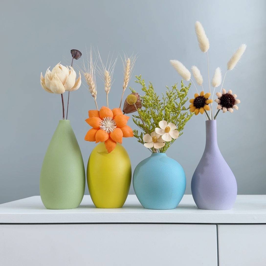 摆件陶瓷小花瓶含花总高约20-30cm