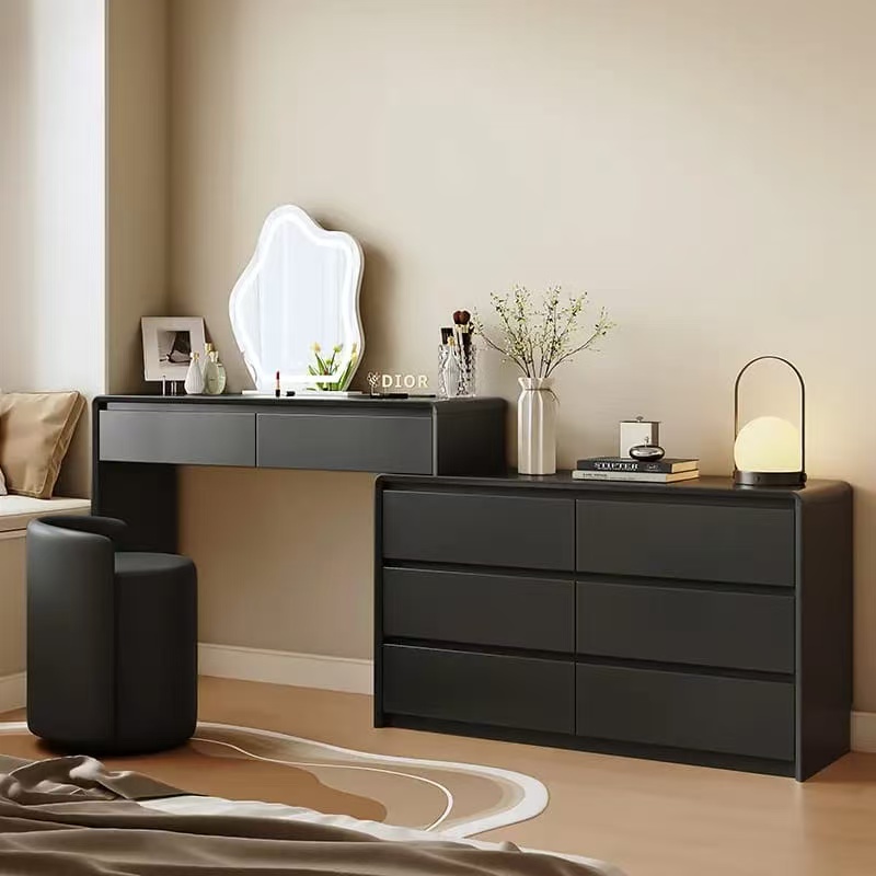 梳妆台曜石黑化妆桌伸缩床尾柜斗柜收纳柜简约