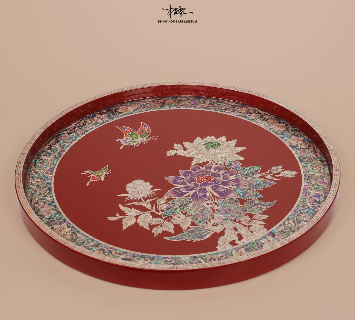 【本尼家】JH26非遗好物漆器平磨螺钿圆托盘摆件单装饰收纳盘