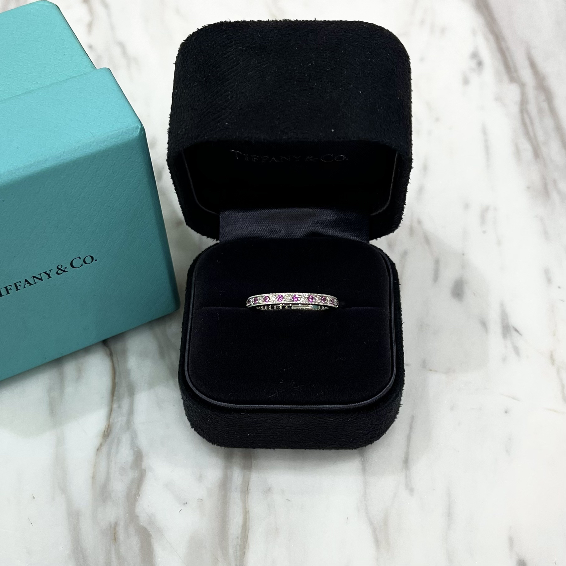 99新 Tiffany & Co./蒂芙尼 闲置 蒂芙尼白钻拼粉钻戒指49号带盒