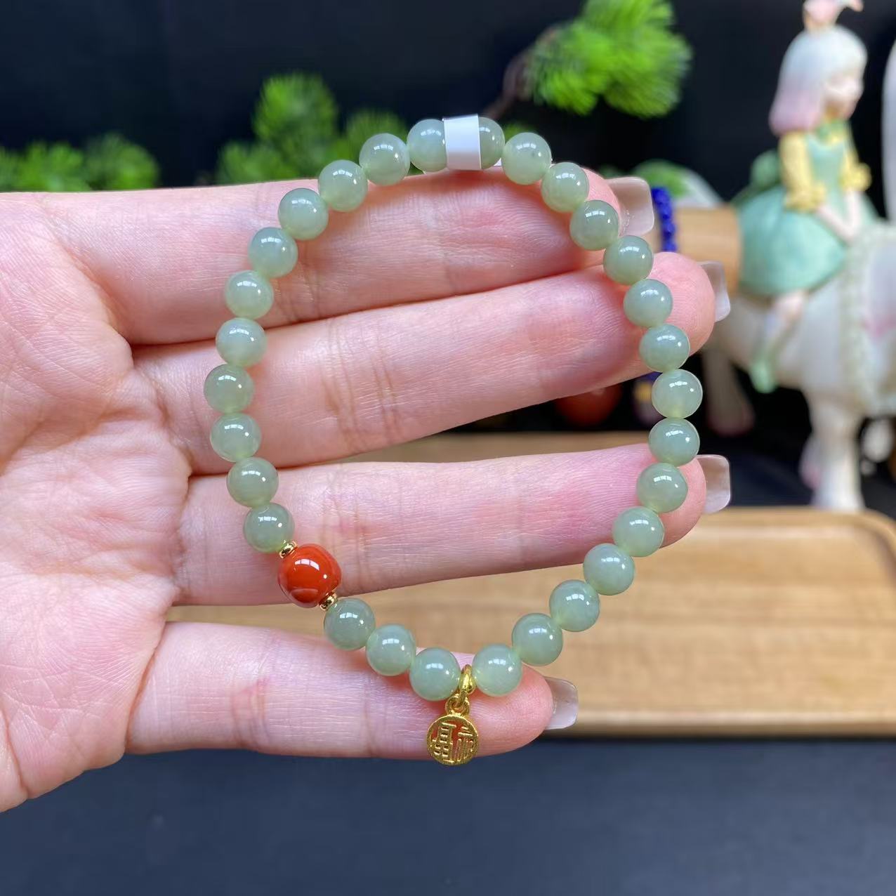 【和田玉6m手串】A1080搭配南红路路通显白女款精美饰品玉手串时尚