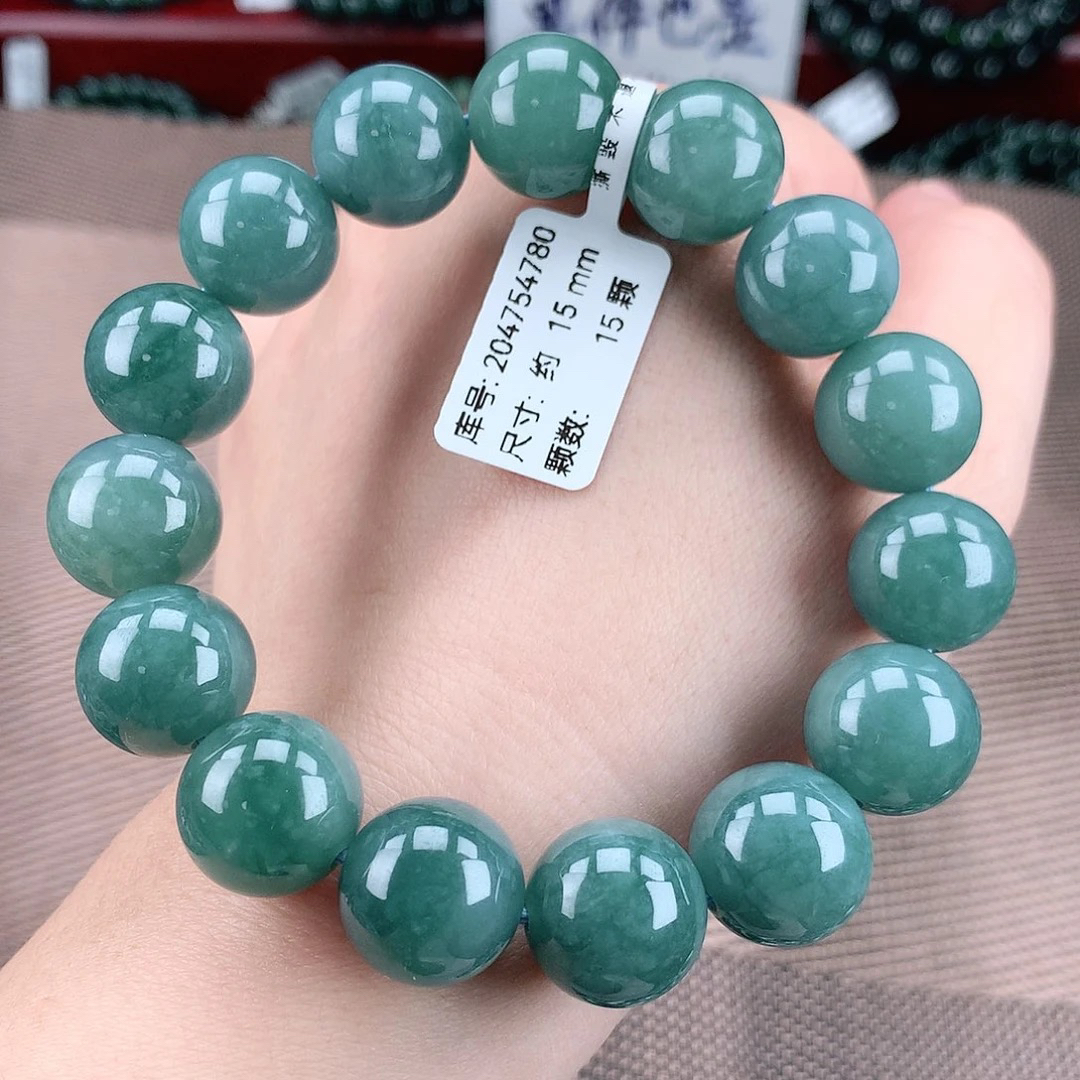 正品天然翡翠A货15m男士大卡位国潮蓝水翡翠手串渐变幽灵精美时尚