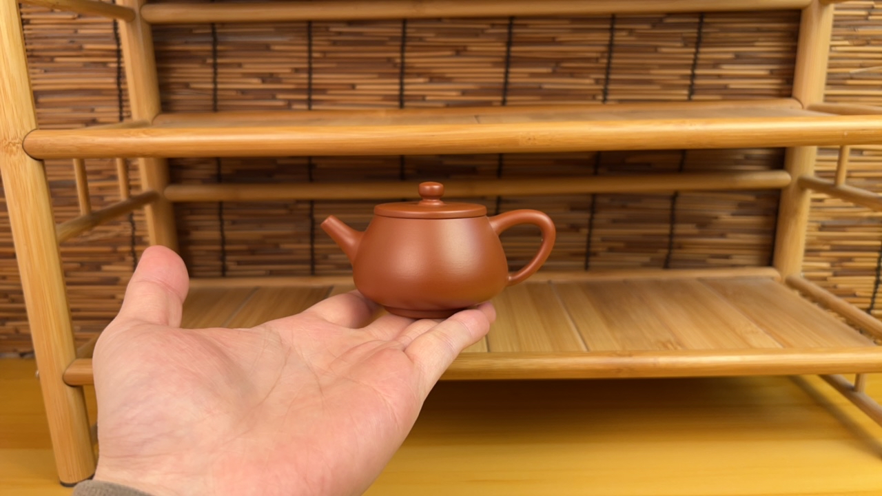 潮州水平壶全手工红泥手拉壶原矿朱泥实用器泡茶壶石瓢壶100毫升