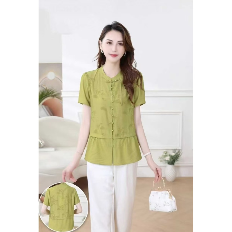 A1550新款时尚国风款上衣绿色妈妈款
