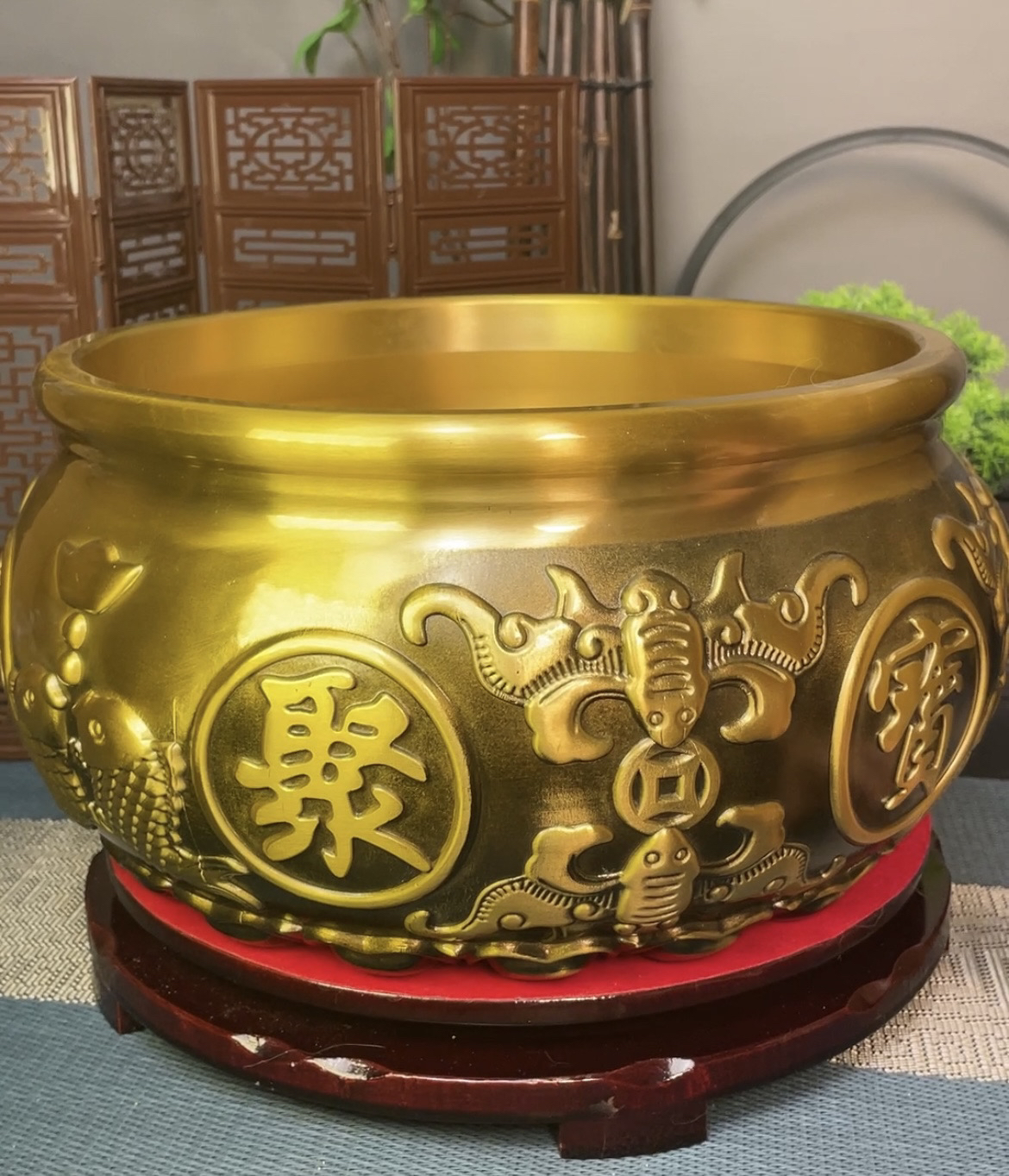 【大聚宝盆】纯黄铜聚宝盆摆件家用客厅装饰工艺品开业礼品圆炉铜器