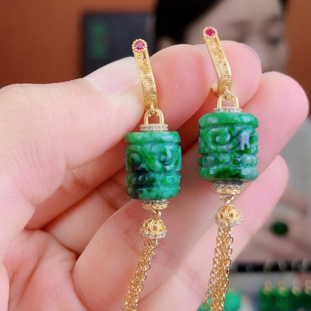 翡翠银S925镶嵌耳饰