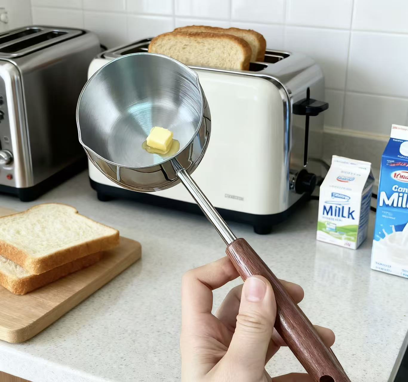 【原木系列】木柄316不锈钢泼油小锅家用热油锅小奶锅多功能辅食锅