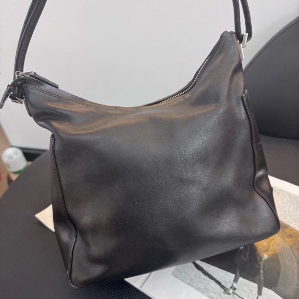 95新 GUCCI/古驰 大麦中古/gucci中古黑色全皮腋下包/中号