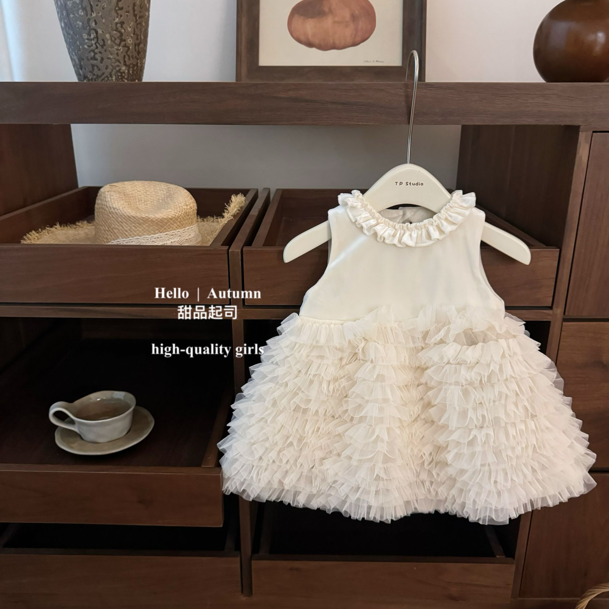 【甜品起司】绝美！女宝网纱蓬蓬公主裙秋冬加绒生日蛋糕礼服裙套装