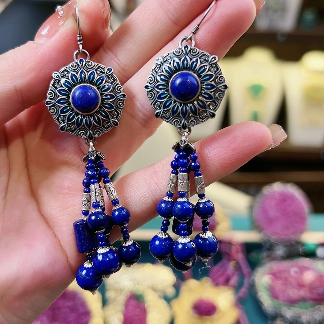 青金石未镶嵌耳饰耳环