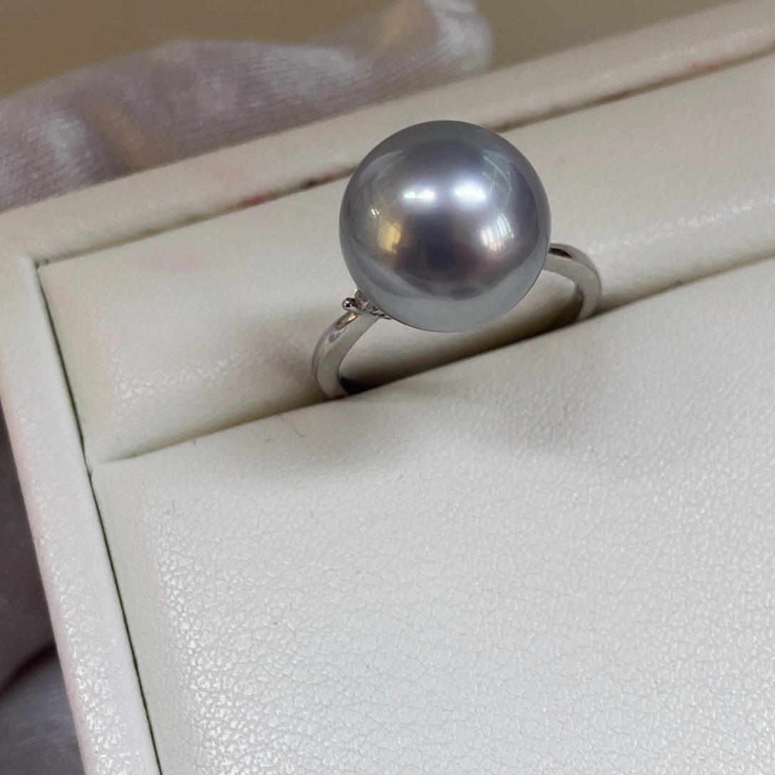 戒圈海水珍珠银S925镶嵌12.1mm No