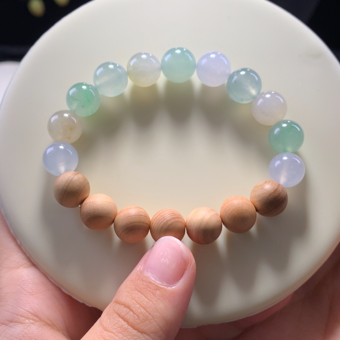 翡翠未镶嵌手串卡10奶糖串