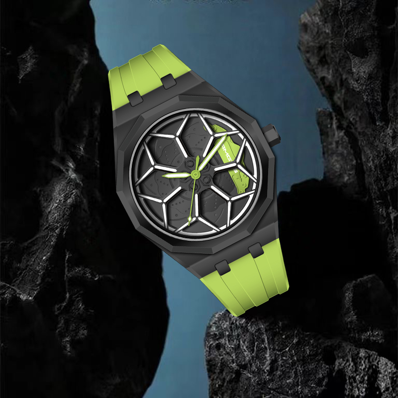 【专柜限量版】全新AMGTS轮毂绿夜光男士商务腕表