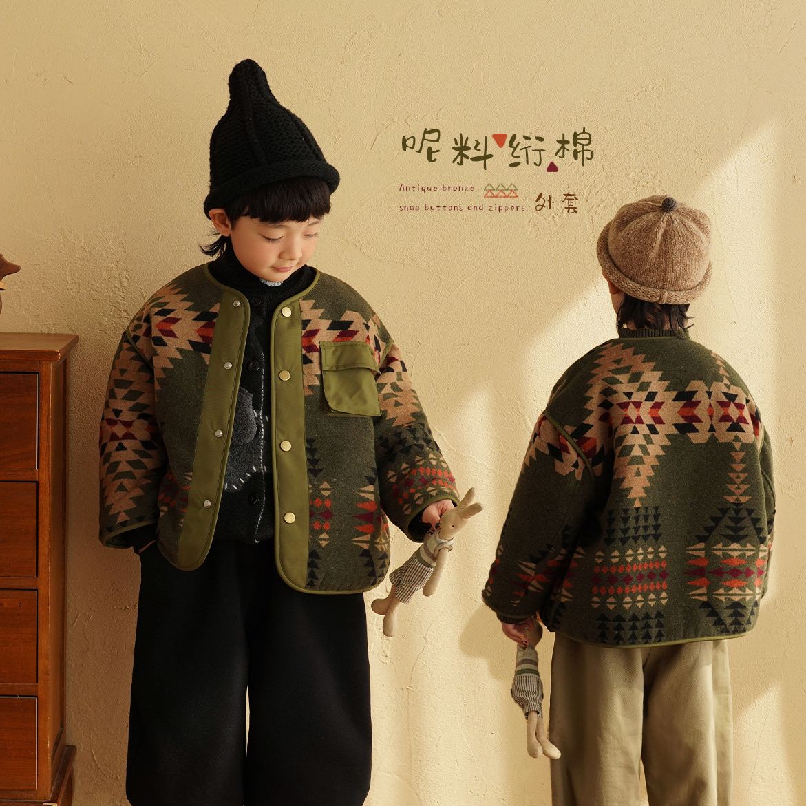 砚台家儿童军绿色棉服保暖2025新款童装中大童棉衣男童棉袄厚冬装