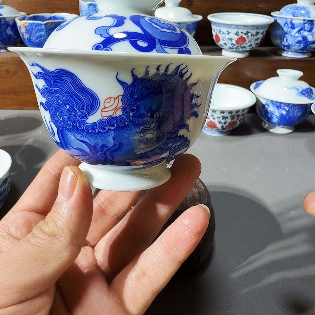 泥塑盖碗手工手绘微不合缝