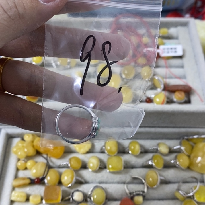 蜜蜡裸石银S925镶嵌戒指