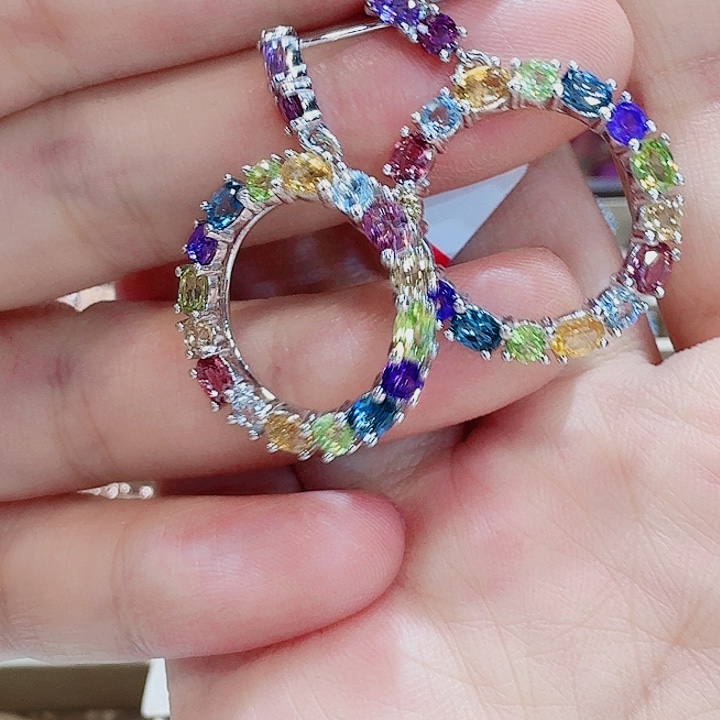 水晶耳饰银S925镶嵌耳钉多宝