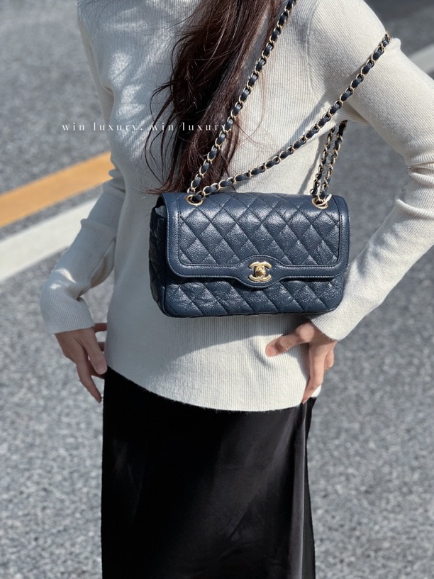 95新 Chanel/香奈儿 香奈儿蓝金cf戴妃中号单肩斜挎包 21开