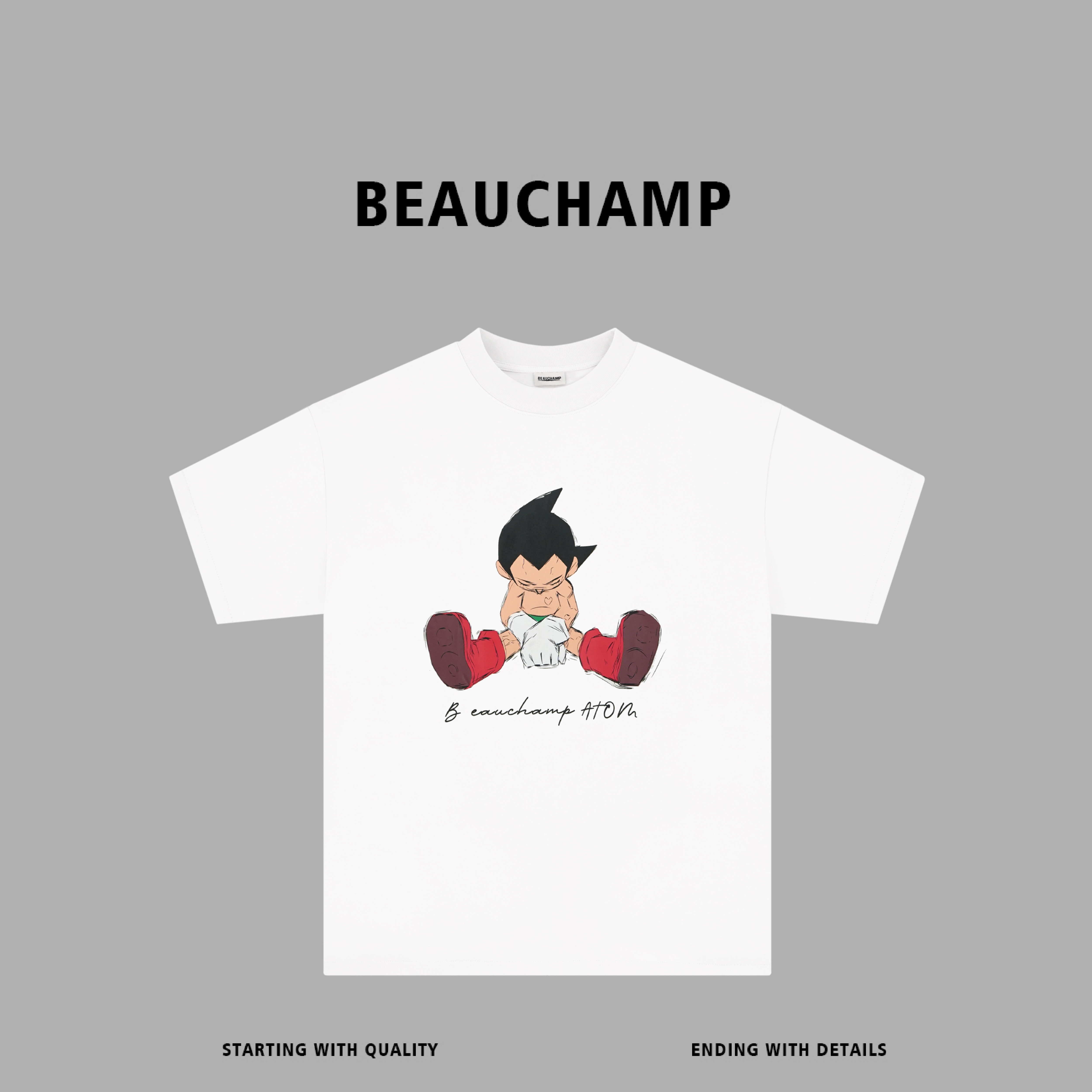 Beau champ品牌 美式百搭夏季宽松潮流卡通印花圆领短袖 6305#