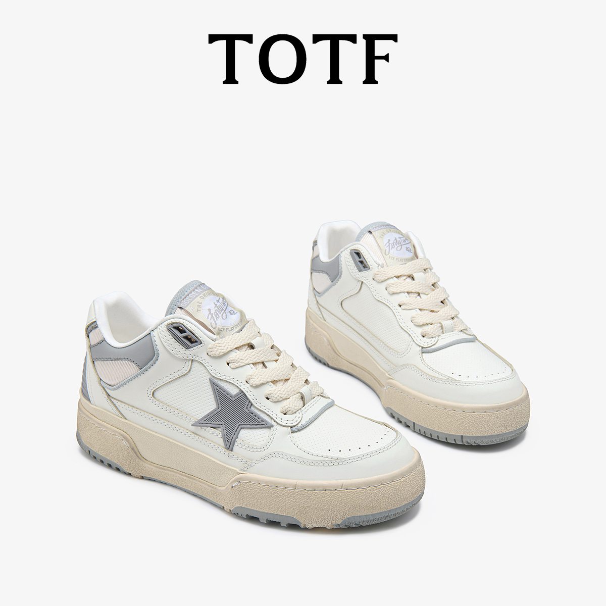 TOTF时尚百搭星星鞋2025春新款潮流做旧小白鞋厚底拼色休闲板鞋女