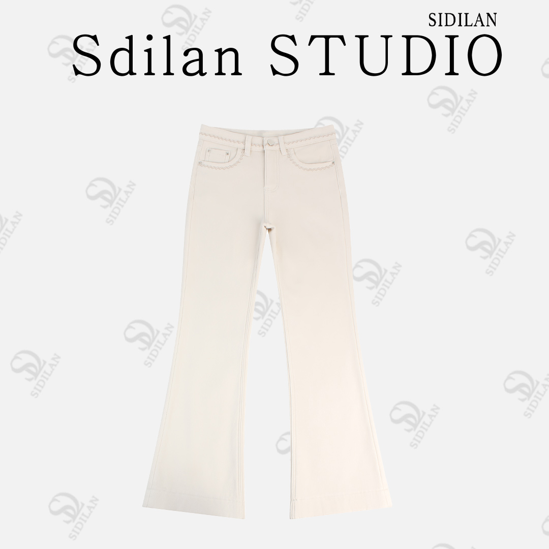 加绒牛仔裤女款新款爆款跳色刺绣密密绒微喇牛仔裤LW5936