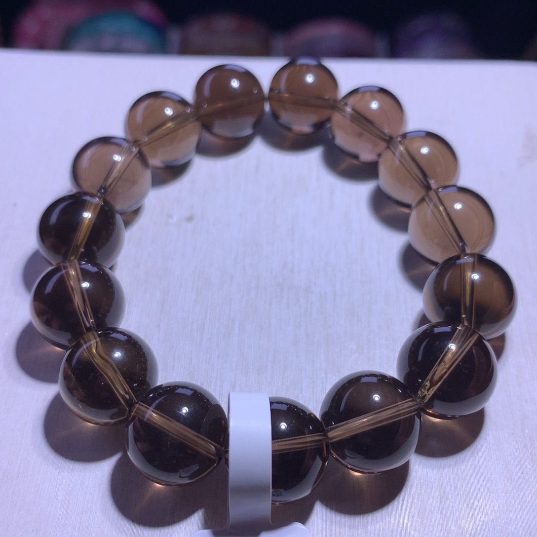 水晶手串银S925镶嵌茶晶14.3m